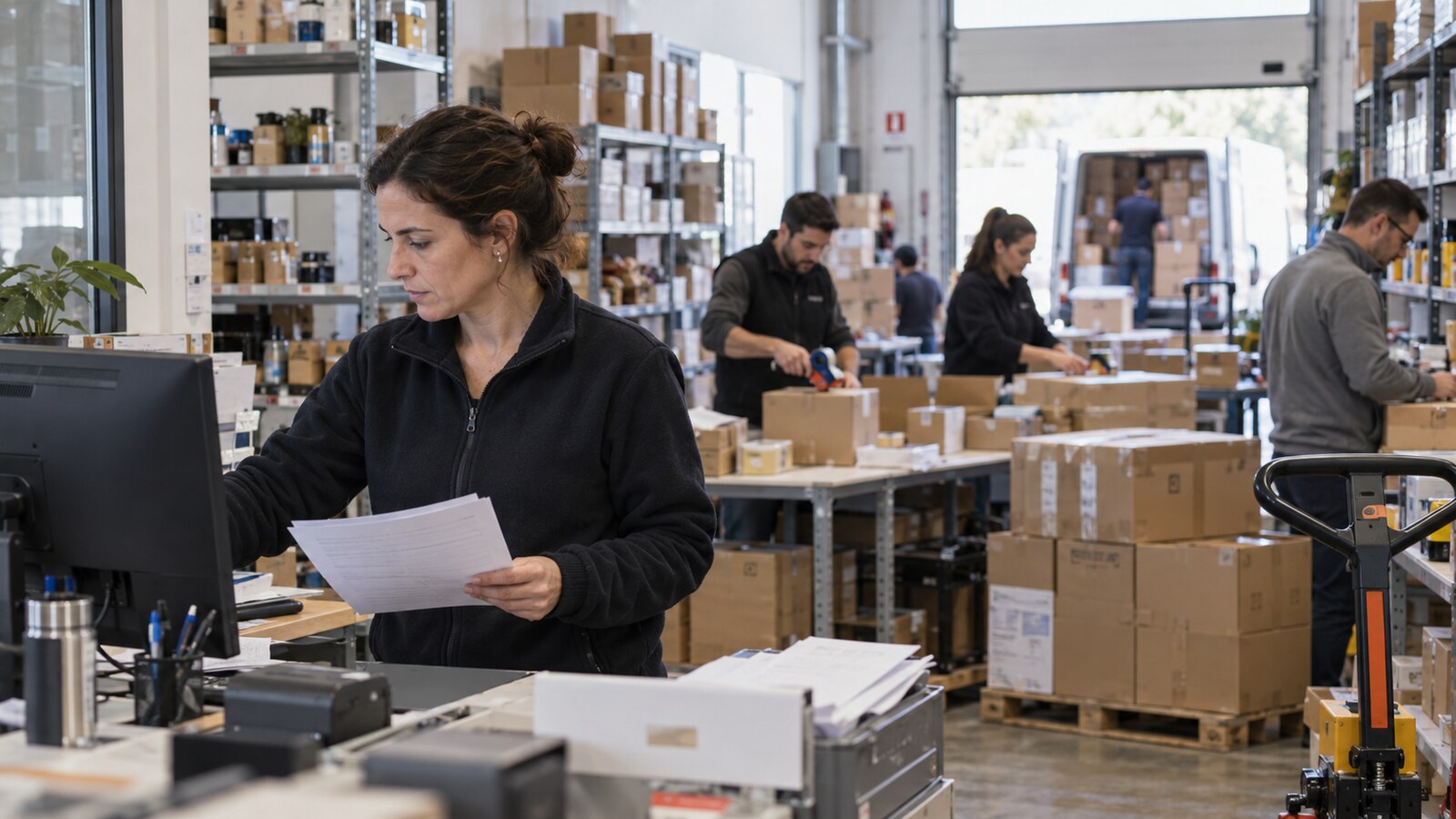 Equipo de una pyme gestiona un aumento de pedidos mientras revisa tiempos, inventario y calidad del proceso.